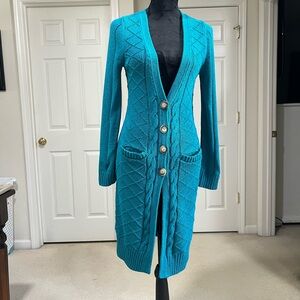 Cable & Gauge Turquoise Button-Up Cardigan
